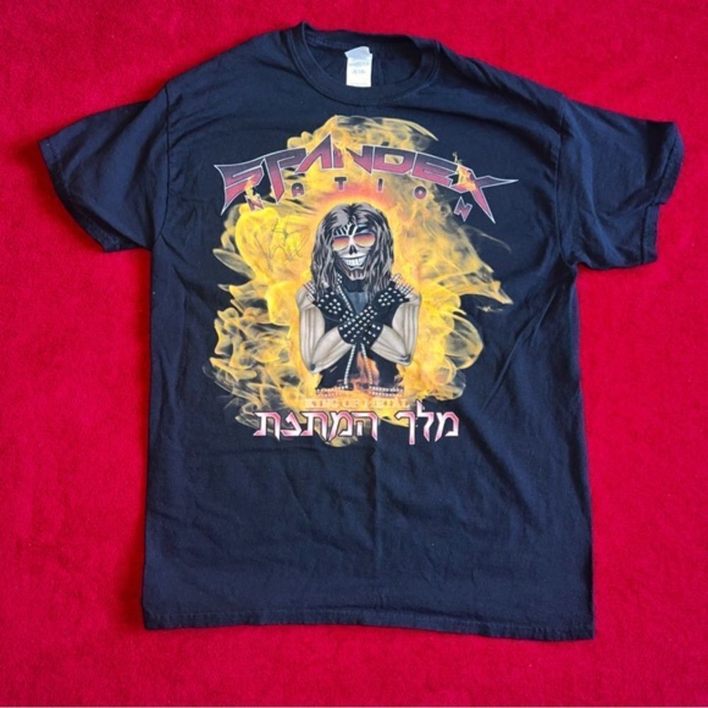 Autographed Size Medium Black Spandex Nation Heavy Metal Rock Band Tee Shirt Top
